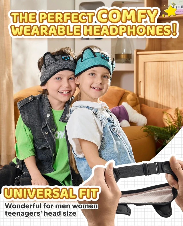 Alt view image 7 of 7 - Kids Headband Headphones-Toddler Wireless Bluetooth Headphones with Safe Volume, Wired 3.5mm Jack, Adjustable Sleep Headband-for School/Airplane Travel/Tablet/Kindle, with Travel Bag - Boys & Girls