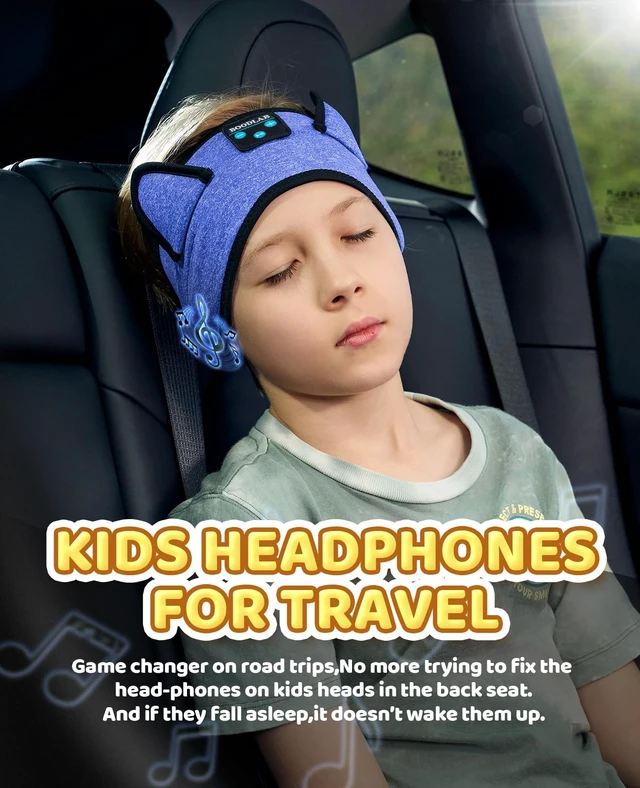 Alt view image 6 of 7 - Kids 3-in-1 Headband Headphones-Wireless Bluetooth & Wired 3.5mm Jack, Ultra-Thin Speakers, Adjustable Fit for Toddlers, Safe Volume - Ideal for School/Travel/Sleep/Home, Gift for Boy& Girl