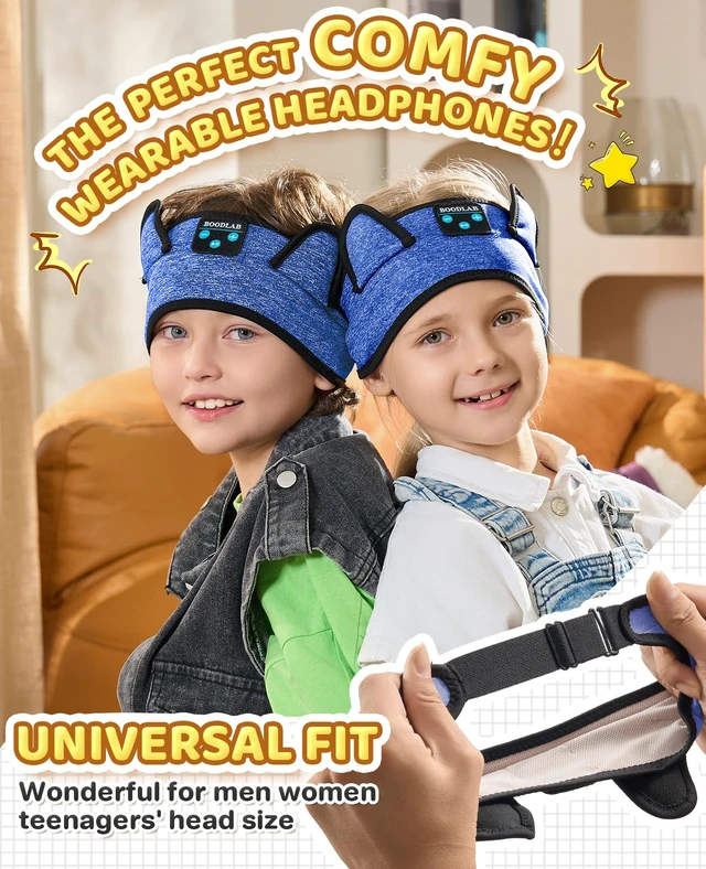 Alt view image 7 of 7 - Kids 3-in-1 Headband Headphones-Wireless Bluetooth & Wired 3.5mm Jack, Ultra-Thin Speakers, Adjustable Fit for Toddlers, Safe Volume - Ideal for School/Travel/Sleep/Home, Gift for Boy& Girl
