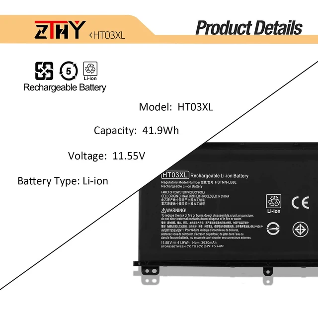 Alt view image 3 of 7 - HT03XL Battery Replacement for HP Pavilion 15-CS 15-CW 15-CU 15-DA 15-DB 15-DW 15-DY 15T-DA 15T-DB 15T-DQ 15-cu1xxx 15-cw1xxx 15-DA0XXX 15-db1xxx 15-dw0xxx 15t-dy100 17-by0xxx 17-ca0xxx 14m-dh0xxx