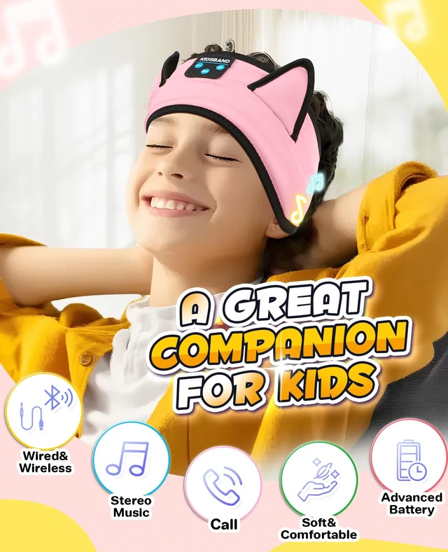 Alt view image 5 of 7 - Kids Headphones, Headband for Children Baby & Toddlers, Bluetooth Toddler Headphones Wireless and Wired Playback 3.5 MM Jack for School, Stretchy & Comfy Travel Accessories