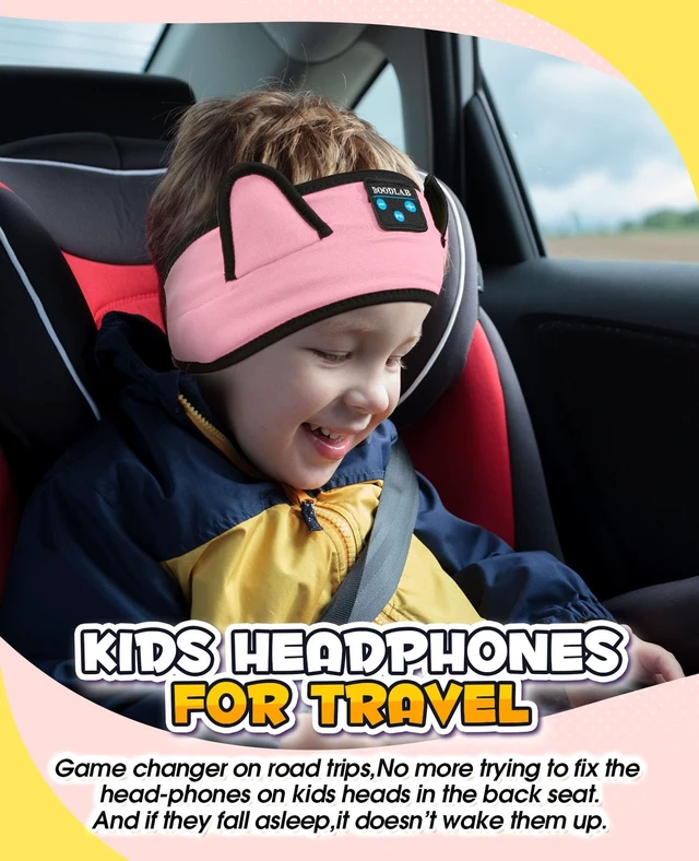 Alt view image 6 of 7 - Kids Headphones, Headband for Children Baby & Toddlers, Bluetooth Toddler Headphones Wireless and Wired Playback 3.5 MM Jack for School, Stretchy & Comfy Travel Accessories