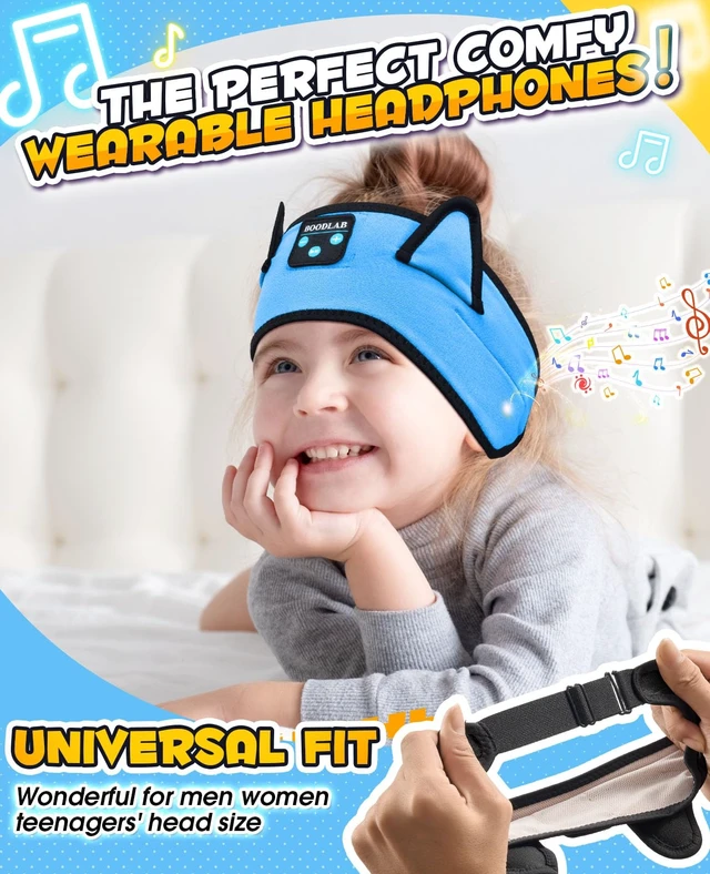 Alt view image 7 of 7 - Kids Headphones, Headband for Children Baby & Toddlers, Bluetooth Toddler Headphones Wireless and Wired Playback 3.5 MM Jack for School, Stretchy & Comfy Travel Accessories