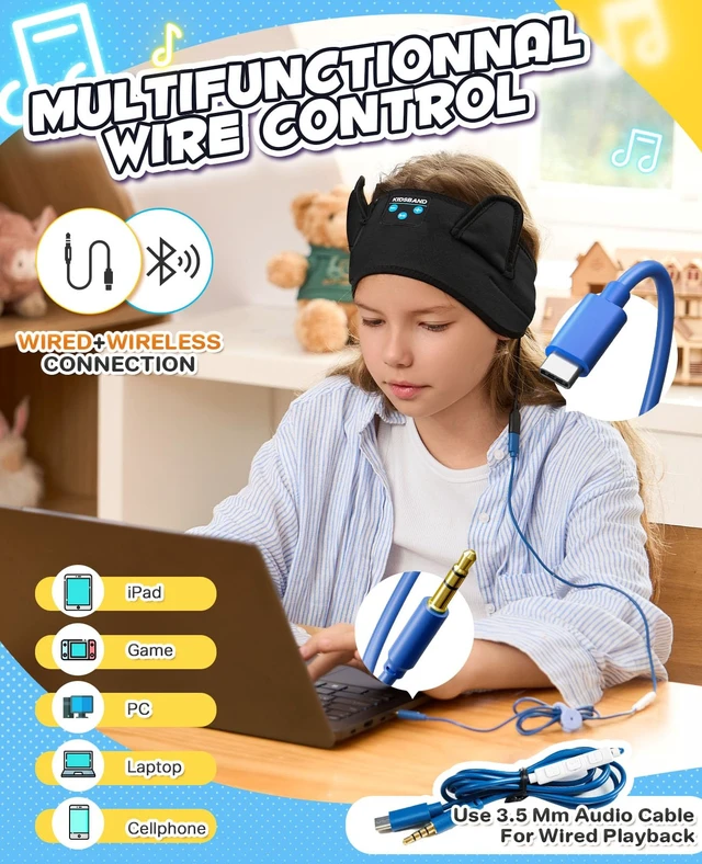 Alt view image 3 of 7 - Kids Headphones Headband Toddler, Baby for ipad, Bluetooth Toddler Headphones with Wired Playback 3.5 MM Jack,Airplane Travel Essentials for Boys & Girls