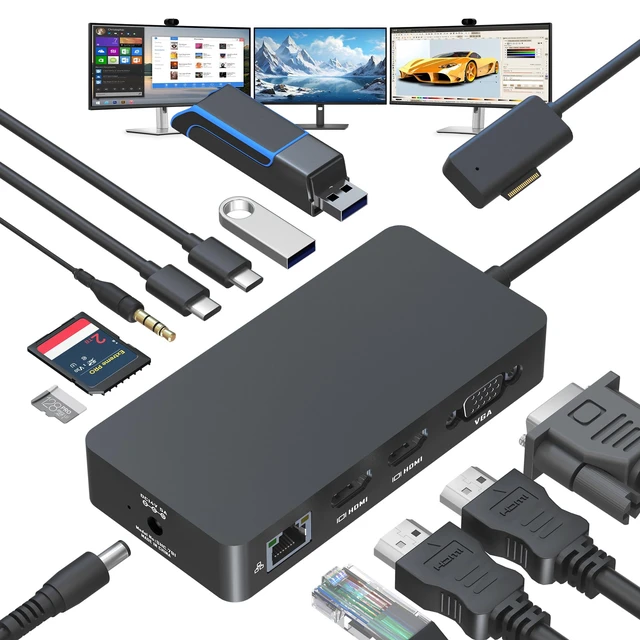 Main image of Surface Docking Station, 12-in-1 Surface Dock Triple Display with 2 HDMI +VGA for Surface Pro 13/11/10/9/8/X/7/6/5/4/3, Surface Laptop 7/6/5/4/3/2/1, Surface Go & Book