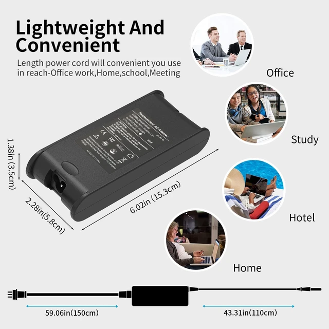 Alt view image 5 of 7 - 90W Laptop Charger Compatible with Dell Latitude D630 D830 5480 D820 D620 D610 D520 E4310 E4300 E5400 E5500 E5510 5591 Chromebook 11 3120 3180 3189 0J62H3 PA-10 PA-12 PA12 Power Supply Cord