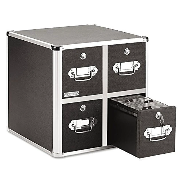Alt view image 5 of 7 - 4-Drawer CD File Cabinet, Locking DVD & CD Storage Box, Black Locking filing unit holds hundreds of discs with no cases, key lock keeps media secure, sturdy steel corners, black finish