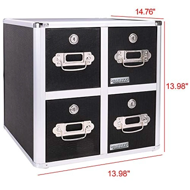 Alt view image 7 of 7 - 4-Drawer CD File Cabinet, Locking DVD & CD Storage Box, Black Locking filing unit holds hundreds of discs with no cases, key lock keeps media secure, sturdy steel corners, black finish
