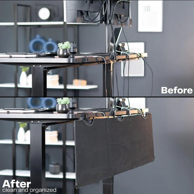 Alt view image 2 of 7 - Black Clamp-on 60 inch Desk Cable Management Sleeve, DESK-SKIRT-60P Privacy Desk Skirt, Cable Organizer, Wire Hider Kit Panel System