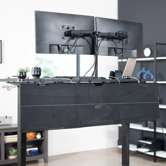 Alt view image 4 of 7 - Black Clamp-on 60 inch Desk Cable Management Sleeve, DESK-SKIRT-60P Privacy Desk Skirt, Cable Organizer, Wire Hider Kit Panel System