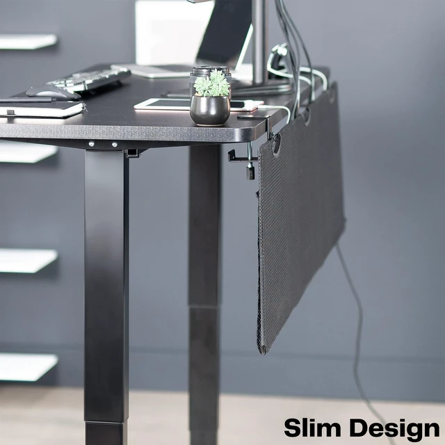 Alt view image 5 of 7 - Black Clamp-on 60 inch Desk Cable Management Sleeve, DESK-SKIRT-60P Privacy Desk Skirt, Cable Organizer, Wire Hider Kit Panel System