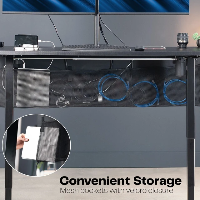 Alt view image 6 of 7 - Black Clamp-on 60 inch Desk Cable Management Sleeve, DESK-SKIRT-60P Privacy Desk Skirt, Cable Organizer, Wire Hider Kit Panel System