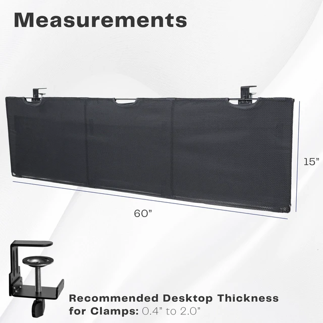 Alt view image 3 of 7 - Black Clamp-on 60 inch Desk Cable Management Sleeve, DESK-SKIRT-60P Privacy Desk Skirt, Cable Organizer, Wire Hider Kit Panel System