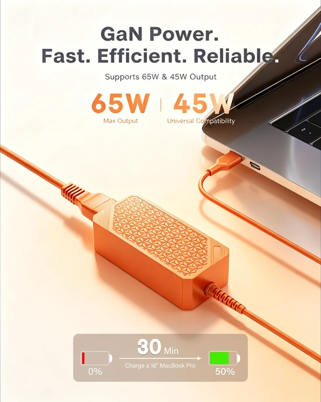 Alt view image 3 of 7 - Universal 65W USB C Laptop Charger Compatible with HP Chromebook, Lenovo for Dell, AcerAsus, Samsung, Google and More Chromebook Type C Power AC Adapter (orange)