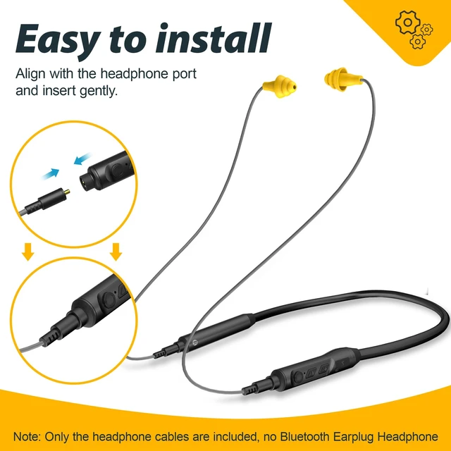 Alt view image 6 of 7 - 2pcs Replacement Work Earbuds Cables for Model#MI04N Wireless Neckband Replaceable Earbuds (Grey & Yellow)