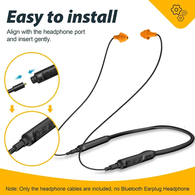Alt view image 6 of 7 - 2pcs Replacement Work Earbuds Cables for Model#MI04N Wireless Neckband Replaceable Earbuds (Black & Orange
