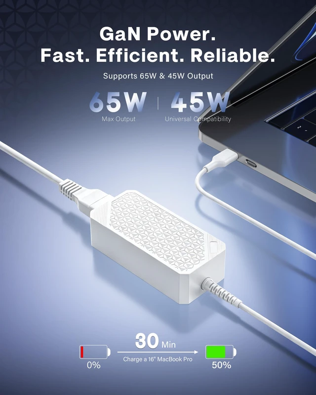 Alt view image 3 of 7 - Universal 65W USB C Laptop Charger Compatible with HP Chromebook, Lenovo for Dell, AcerAsus, Samsung, Google and More Chromebook Type C Power AC Adapter (white)