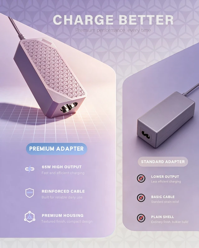 Alt view image 2 of 7 - Universal 65W USB C Laptop Charger Compatible with HP Chromebook, Lenovo for Dell, AcerAsus, Samsung, Google and More Chromebook Type C Power AC Adapter (Purple)