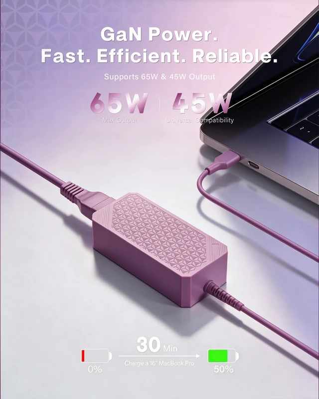 Alt view image 3 of 7 - Universal 65W USB C Laptop Charger Compatible with HP Chromebook, Lenovo for Dell, AcerAsus, Samsung, Google and More Chromebook Type C Power AC Adapter (Purple)