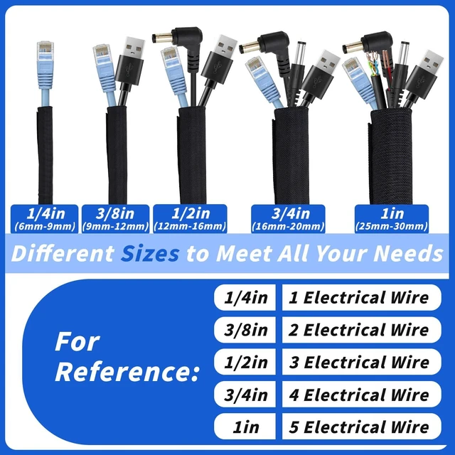 Alt view image 6 of 7 - 30ft - 3/8in Split Braided Sleeve Cable Management, Self-Wrapping Flexible loom tubing protects wires from abrasion and heat. Great for automotive, TV, computer, and home electrical use