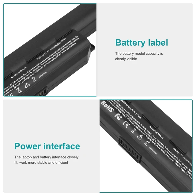 Alt view image 4 of 7 - Laptop Battery for Asus A32-K55 A33-K55 A41-K55, ASUS U57A A45 A75 K55N K45 K55A K75 X55 X55A X55C X55U X75 R500A R500V