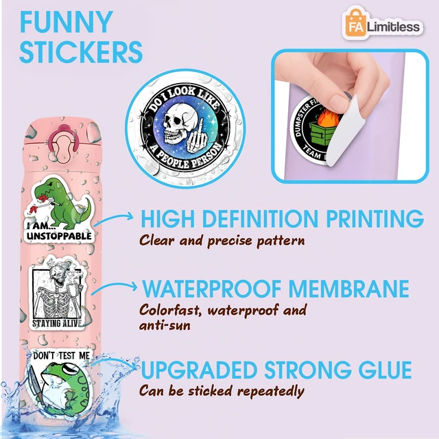 Alt view image 2 of 7 - Sarcastic Funny Stickers for Adults (220+pcs) Waterproof Vinyl High-Definition Print, Easy Tear & Peel, Great Value Multi-Pack, Fun for Sharing, Group Play for Laptop, Water Bottle, Phone