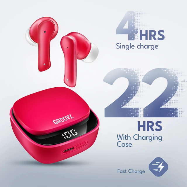 Alt view image 2 of 7 - True Wireless Earbuds with Charging Case - Designed and Engineered in The USA - IPx4 Water Resistant Bluetooth Earbuds Compatible with Apple and Android - 27Hrs Battery Life - Magenta