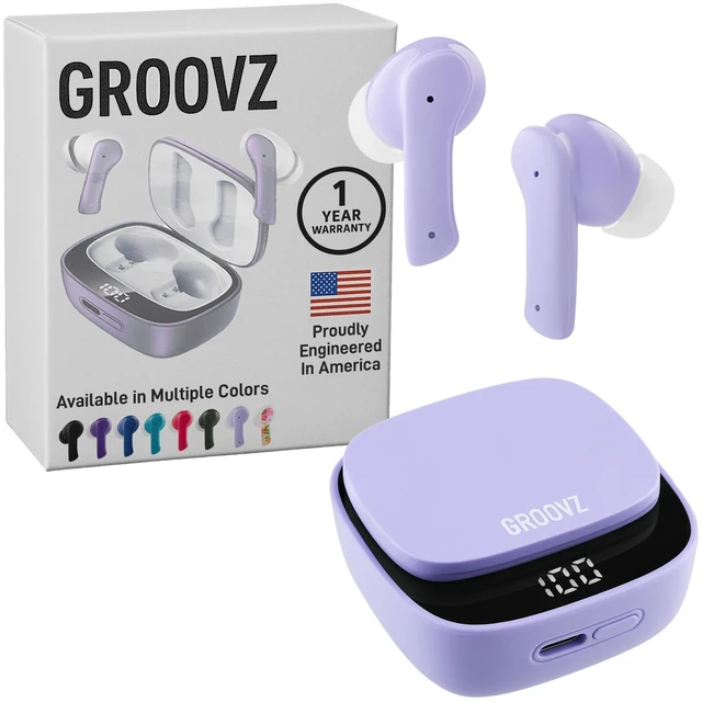 Main image of True Wireless Earbuds with Charging Case - Designed and Engineered in The USA - IPx4 Water Resistant Bluetooth Earbuds Compatible with Apple and Android - 27Hrs Battery Life - Lavender