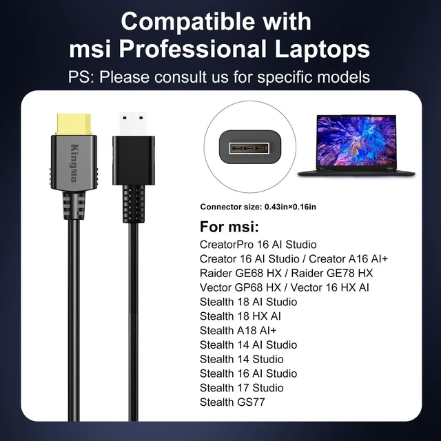 Alt view image 4 of 7 - 330W (20V/16.5A) GaN Gaming Laptop Charger for MSI Vector GP68 HX/GP78 HX,PD 3.0 Fast Charging Adapter with 11 * 4.0mm Cable Port, Compatible with Titan GT77 HX/Raider GE66/GE76 HX/Stealth GS77