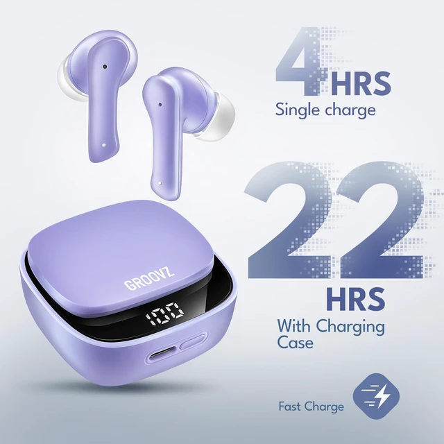 Alt view image 2 of 7 - True Wireless Earbuds with Charging Case - Designed and Engineered in The USA - IPx4 Water Resistant Bluetooth Earbuds Compatible with Apple and Android - 27Hrs Battery Life - Lavender