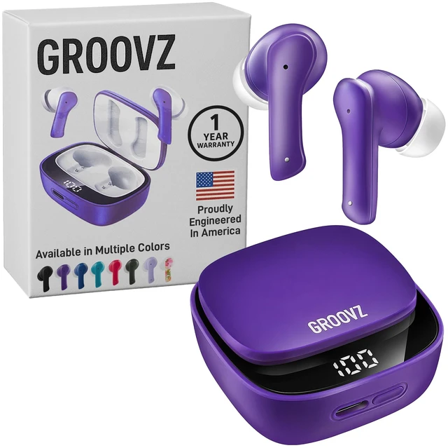 Main image of True Wireless Earbuds with Charging Case - Designed and Engineered in The USA - IPx4 Water Resistant Bluetooth Earbuds Compatible with Apple & Android - 27Hr Battery Life - Deep Purple