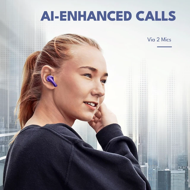 Alt view image 6 of 7 - True Wireless Earbuds with Charging Case - Designed and Engineered in The USA - IPx4 Water Resistant Bluetooth Earbuds Compatible with Apple & Android - 27Hr Battery Life - Deep Purple