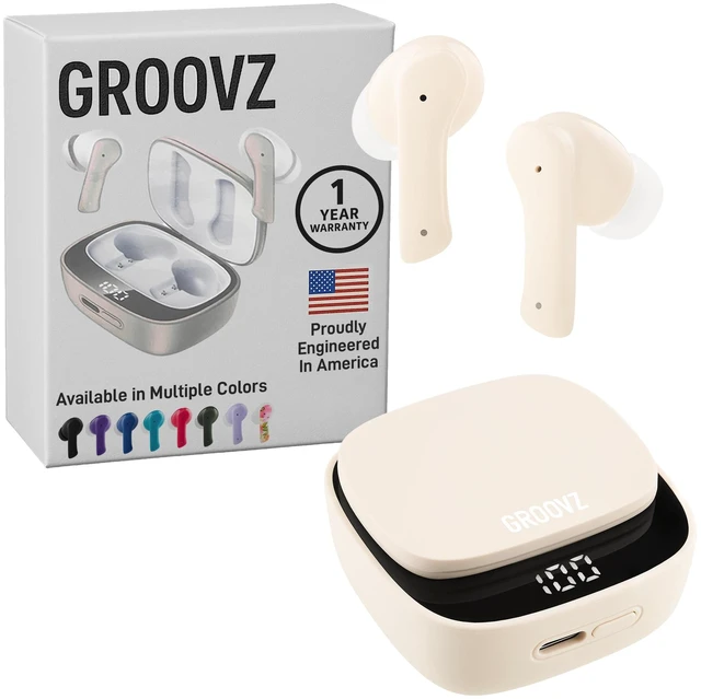 Main image of True Wireless Earbuds with Charging Case - Designed and Engineered in The USA - IPx4 Water Resistant Bluetooth Earbuds Compatible with Apple and Android - 27Hrs Battery Life - Ivory