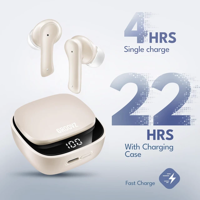 Alt view image 2 of 7 - True Wireless Earbuds with Charging Case - Designed and Engineered in The USA - IPx4 Water Resistant Bluetooth Earbuds Compatible with Apple and Android - 27Hrs Battery Life - Ivory