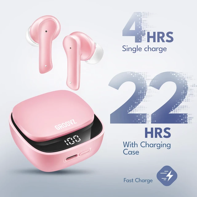 Alt view image 2 of 7 - True Wireless Earbuds with Charging Case - Designed and Engineered in The USA - IPx4 Water Resistant Bluetooth Earbuds Compatible with Apple and Android - 27Hrs Battery Life - Light Pink