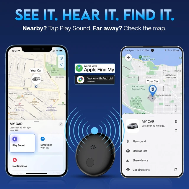 Alt view image 2 of 7 - Magnetic GPS Tracker for Vehicles No Monthly Fee 2 Pack for Android & iOS Car Tracker Device Hidden 2 Pack, Compatible Find My Find Hub, IPX6 Bluetooth Locator, AirTag Alternative Android