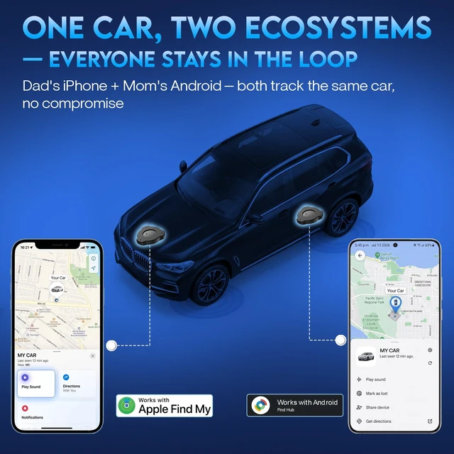 Alt view image 5 of 7 - Magnetic GPS Tracker for Vehicles No Monthly Fee 2 Pack for Android & iOS Car Tracker Device Hidden 2 Pack, Compatible Find My Find Hub, IPX6 Bluetooth Locator, AirTag Alternative Android