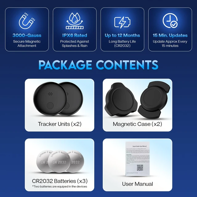 Alt view image 7 of 7 - Magnetic GPS Tracker for Vehicles No Monthly Fee 2 Pack for Android & iOS Car Tracker Device Hidden 2 Pack, Compatible Find My Find Hub, IPX6 Bluetooth Locator, AirTag Alternative Android