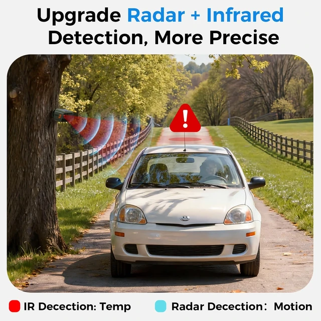 Alt view image 2 of 7 - Solar Driveway Alarm - Radar + IR Dual Detection for Outdoor 1/2 mile range wireless driveway alarm, weatherproof, 3 sensitivity levels driveway sensor alert for home house gate property
