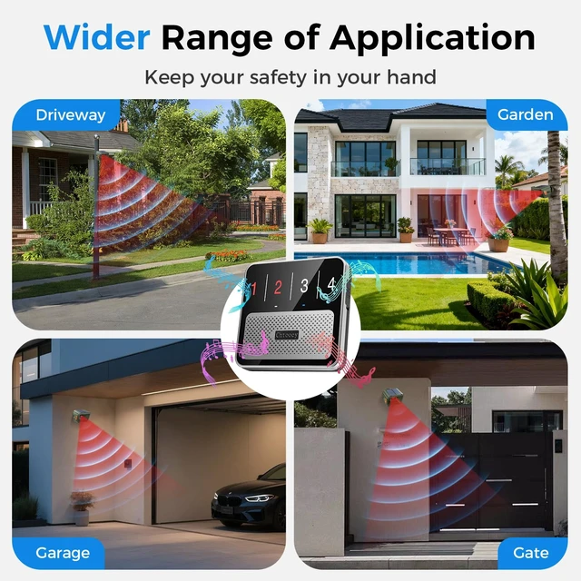 Alt view image 7 of 7 - Solar Driveway Alarm - Radar + IR Dual Detection for Outdoor 1/2 mile range wireless driveway alarm, weatherproof, 3 sensitivity levels driveway sensor alert for home house gate property
