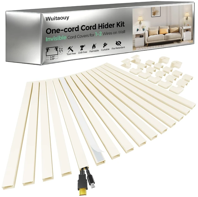 Main image of Beige Cord Hider, 212.6in Cord Covers for 1-2 Wires on Wall, Paintable Wire Hider Wire Covers for Cords on Walls, Easy Set-up Cable Hider Cable Raceway to Hide Cords on Wall, W0.59 H0.4in, Beige