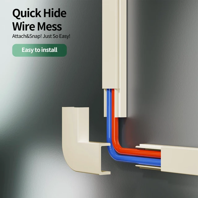Alt view image 5 of 7 - Beige Cord Hider, 212.6in Cord Covers for 1-2 Wires on Wall, Paintable Wire Hider Wire Covers for Cords on Walls, Easy Set-up Cable Hider Cable Raceway to Hide Cords on Wall, W0.59 H0.4in, Beige