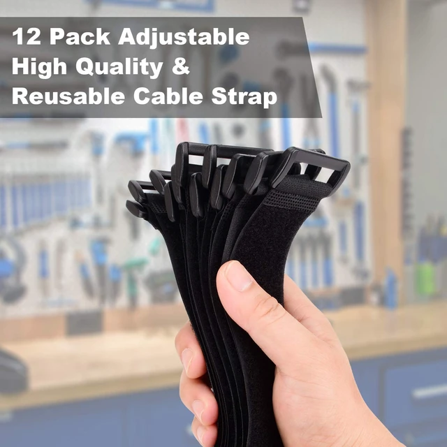 Alt view image 2 of 7 - 1.5 x 24 Inch Hook and Loop Cable Tie, 12 Pack Adjustable Strap Heavy Duty Adjustable Fastening Adhesive Cinch Strap with Plastic D-ring Buckle, Multi-Purpose Reusable Cord Organizer