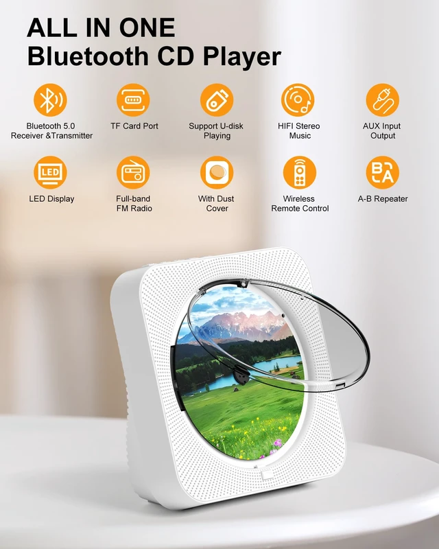 Alt view image 2 of 7 - CD Player with Speakers Bluetooth Desktop CD Players for Home Kpop Music CD Player with LED Screen FM Radio Remote Control Timer Support AUX USB TF Card Playback