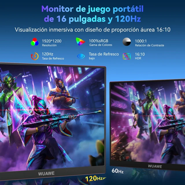 Alt view image 3 of 7 - 16 inch Portable Laptop Monitor, 100% sRGB Portable Gaming Monitor with Built-in Stand, HDR and Freensync, External USB C Monitor for Laptop, PC, Phone, Switch and PS5(Red)