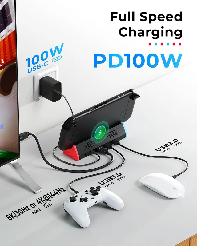 Alt view image 5 of 7 - Switch 2 Dock Station for Nintendo Switch 2 Dock with 4K HDMI&Card Storage 4K@144Hz HDMI +100W PD Charging Portable Travel Switch 2 Replacement Dock Station with 6 Game Card Storage,for Switch 2 Only
