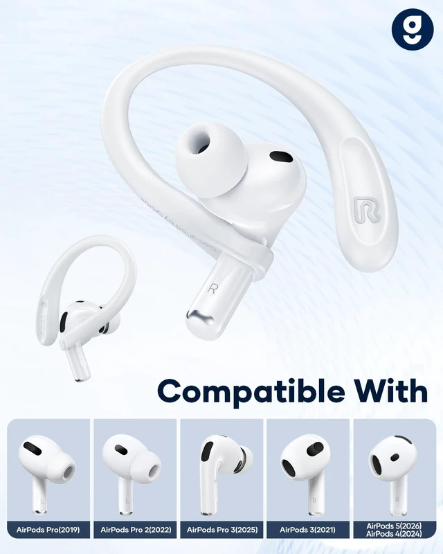 Alt view image 2 of 6 - Titanium Alloy Ear Hooks for AirPods Pro 3/2/1, AirPods 5/4/3, White Anti-Slip Sport Grip Accessories Compatible with AirPods, Added Anti-Lost Lanyard for Comfortable Secure Fit During Sports