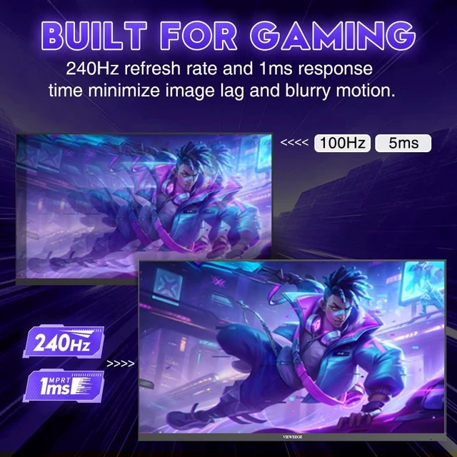 Alt view image 3 of 7 - 24-inch Gaming Monitor FHD (1920 x 1080) 240Hz, VA Panel, Adaptive-Sync, 1ms Response Time, 75x75mm Wall Mount, HDMI & DisplayPort