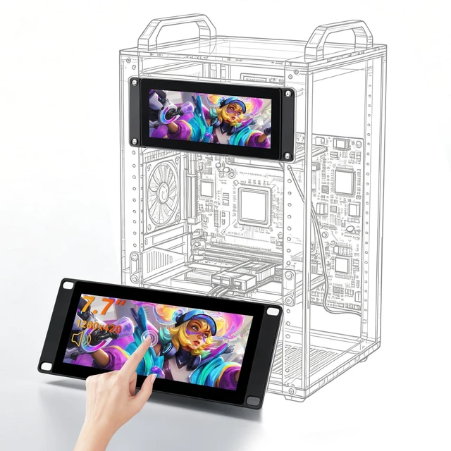 Main image of 7.84 Inch 1280×400 Touch Screen Rackmount Monitor, 2U Rack Mount LCD Touch Display Builtin Speakers for DeskPi RackMate T0/T1/T2/T0 Plus/T1 Plus/TL1 Server Cabinet & 10Inch Server Rack