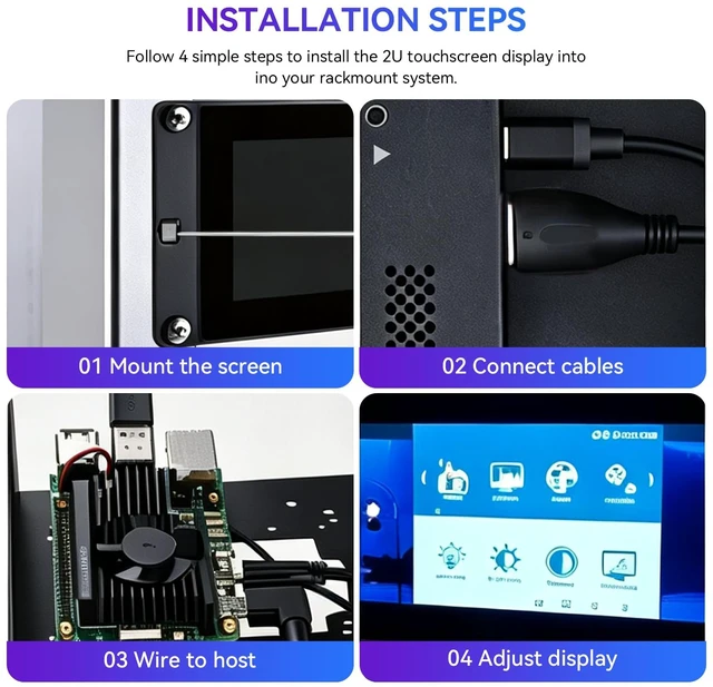 Alt view image 3 of 6 - 7.84 Inch 1280×400 Touch Screen Rackmount Monitor, 2U Rack Mount LCD Touch Display Builtin Speakers for DeskPi RackMate T0/T1/T2/T0 Plus/T1 Plus/TL1 Server Cabinet & 10Inch Server Rack